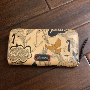 Sakroots Tan and Black and Red PEACE hand NATURE Artistic Wallet